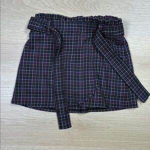 Abercrombie Kids Purple Tan White Gray Plaid Skort Belted Skirt 7/8